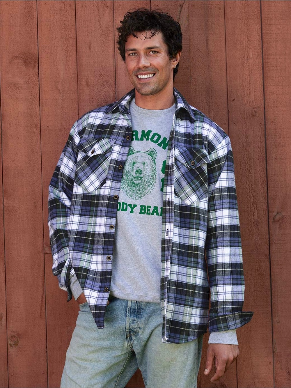 The Vermont Flannel Co. Blue Green Plaid Flannel Shirt Medium USA Made